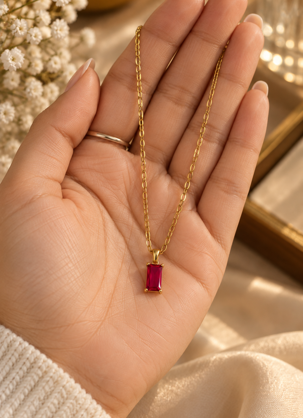 Maroon Rectangle Pendant Necklace