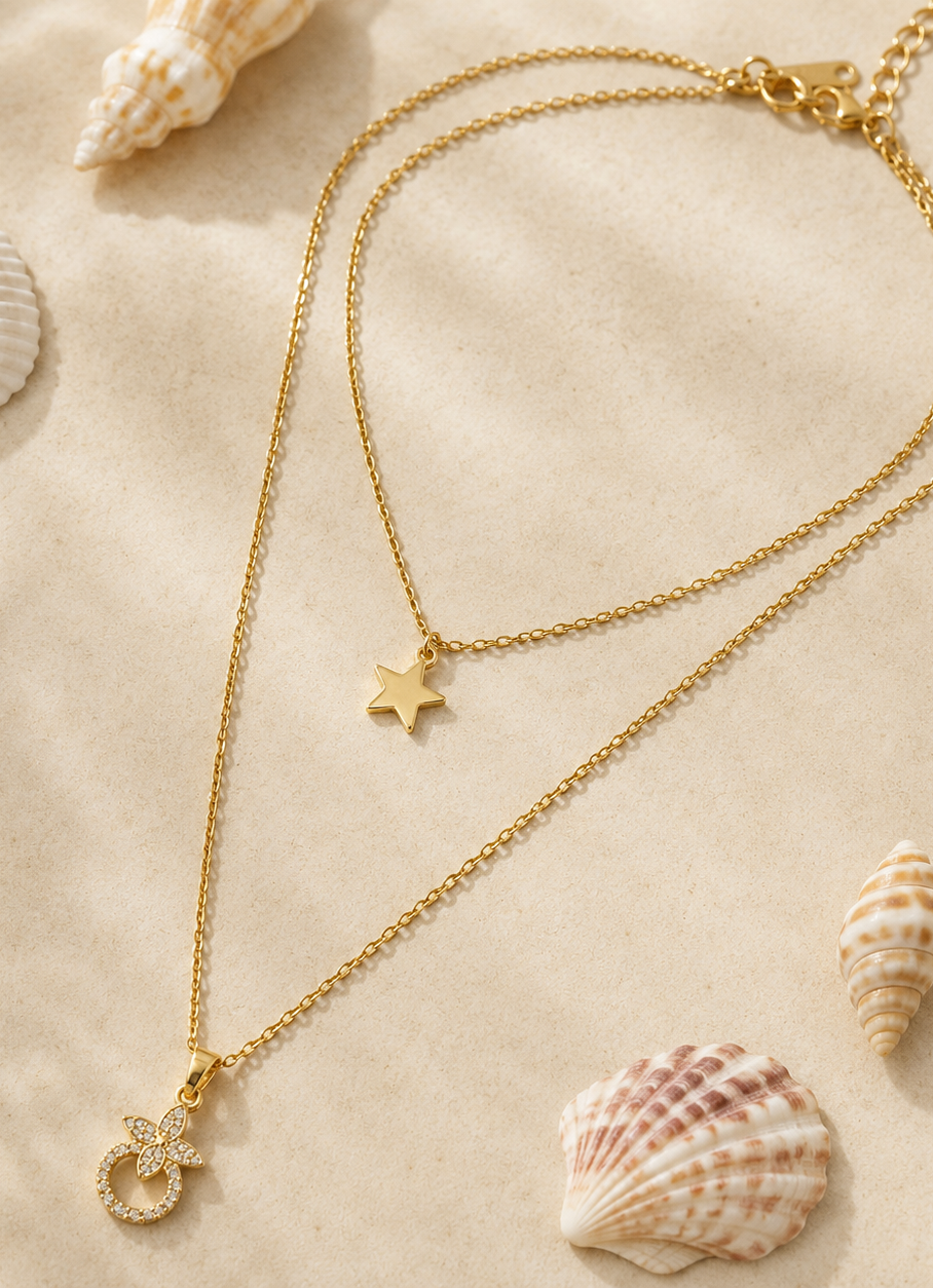 Layered Star & Floral Necklace