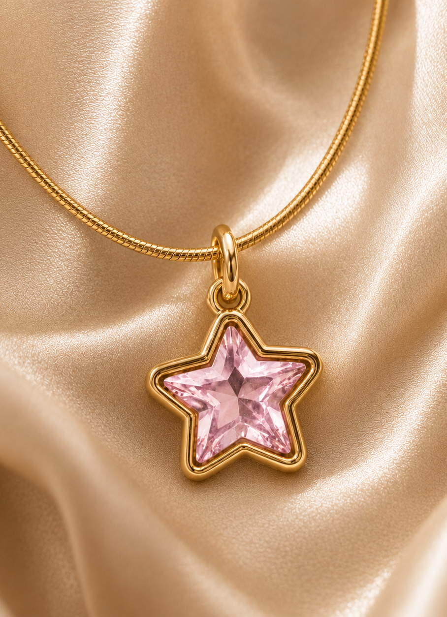 Pink Star Crystal Pendant Necklace