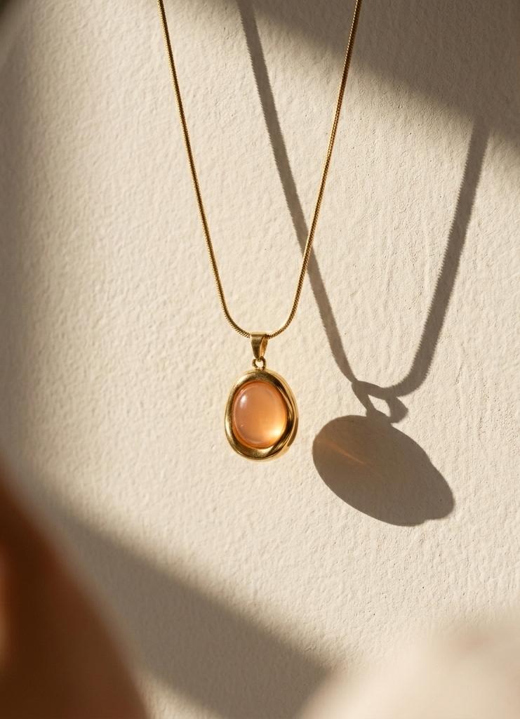 Peach Cabochon Pendant Necklace
