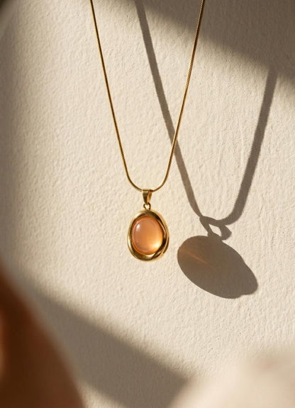 Peach Cabochon Pendant Necklace