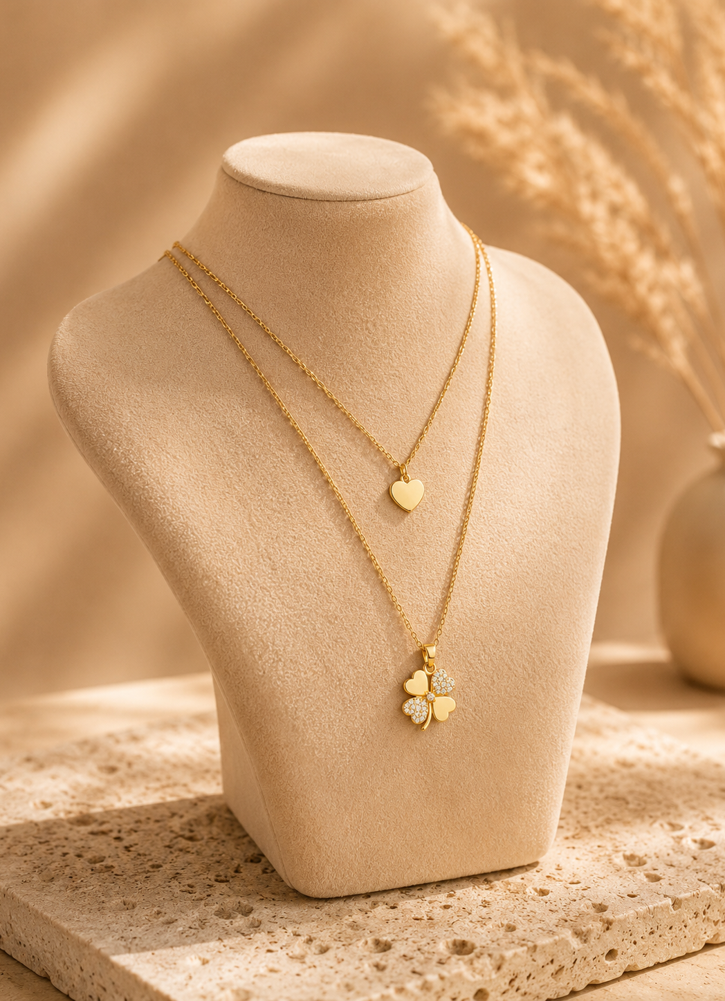 Clover Heart Layered Necklace