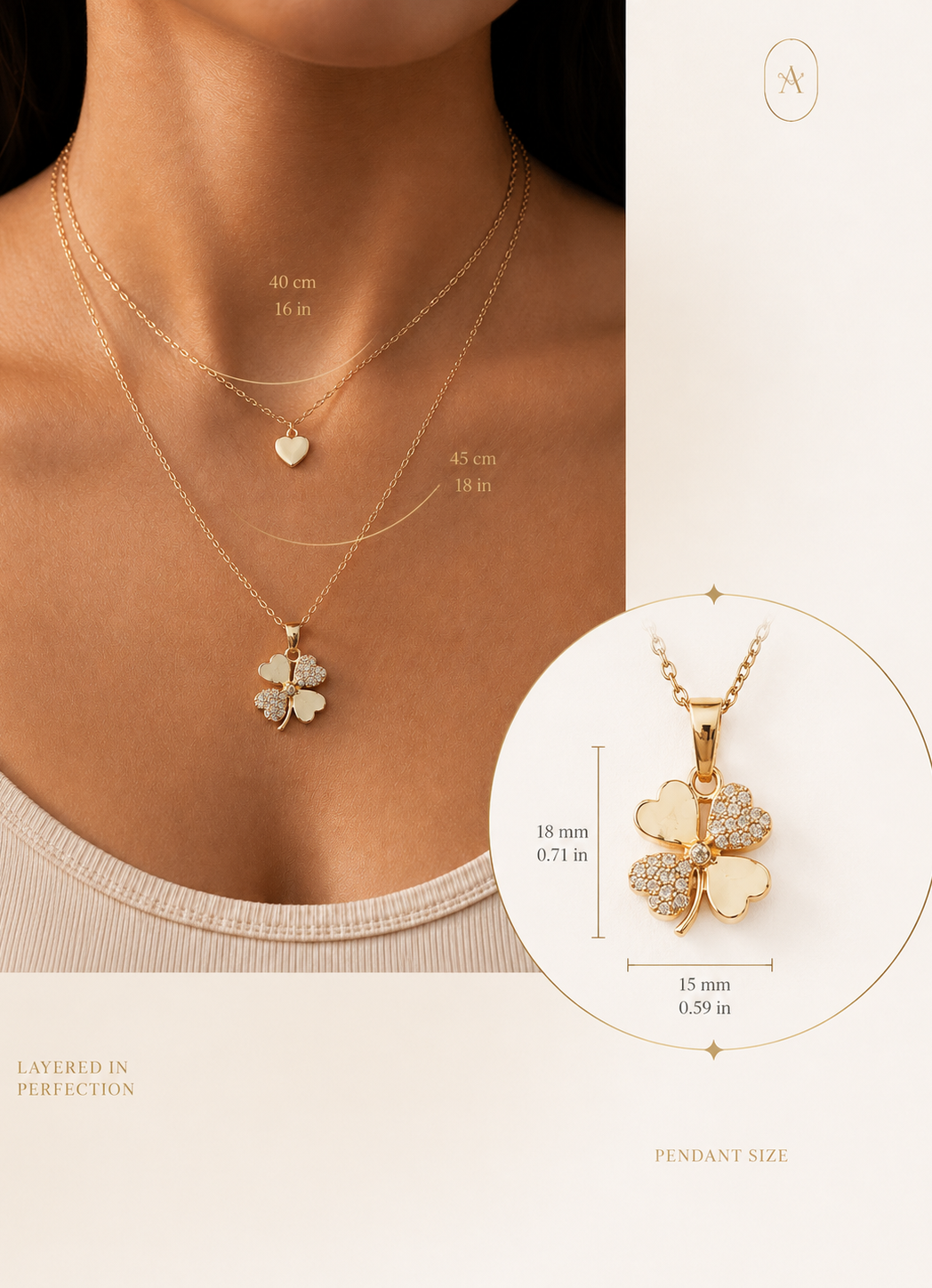 Clover Heart Layered Necklace