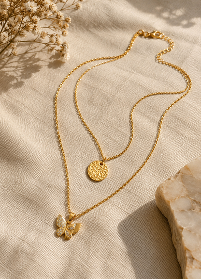 Butterfly Layered Pendant Necklace