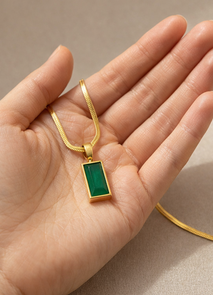 Emerald Green Rectangular Necklace