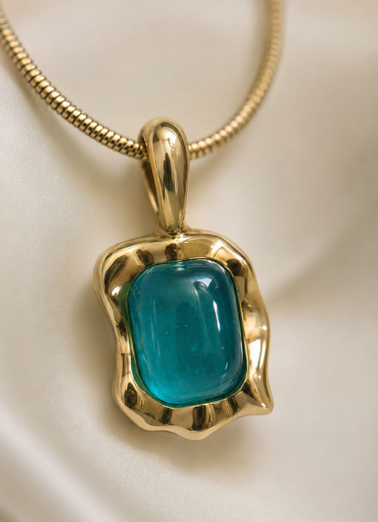 Blue Curved Gemstone Pendant Necklace