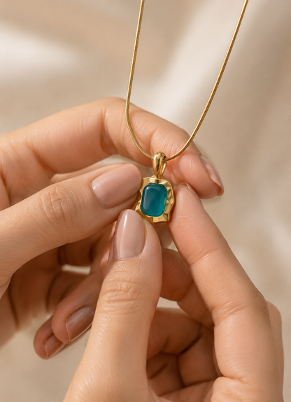 Blue Curved Gemstone Pendant Necklace