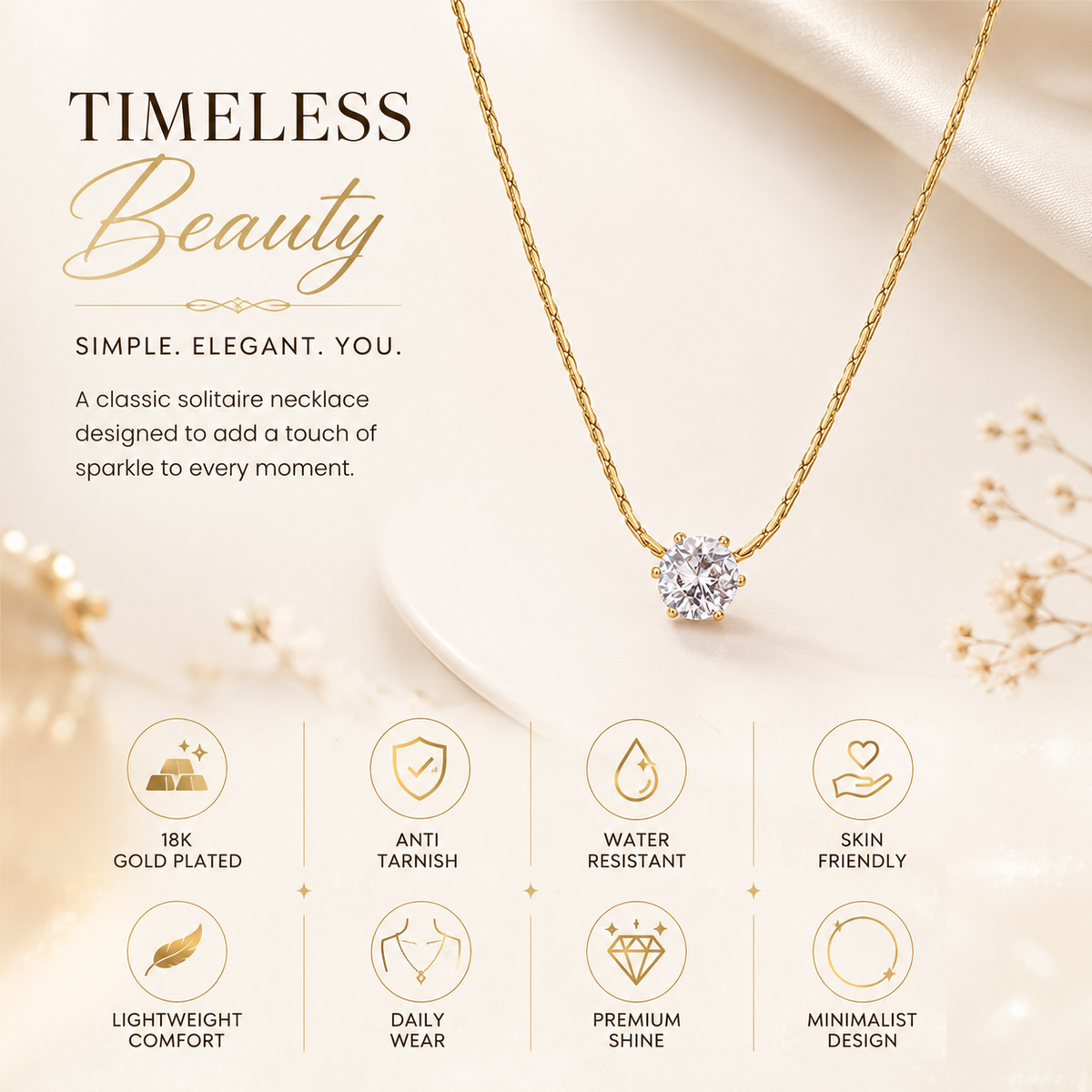 Dainty Solitaire Pendant Necklace