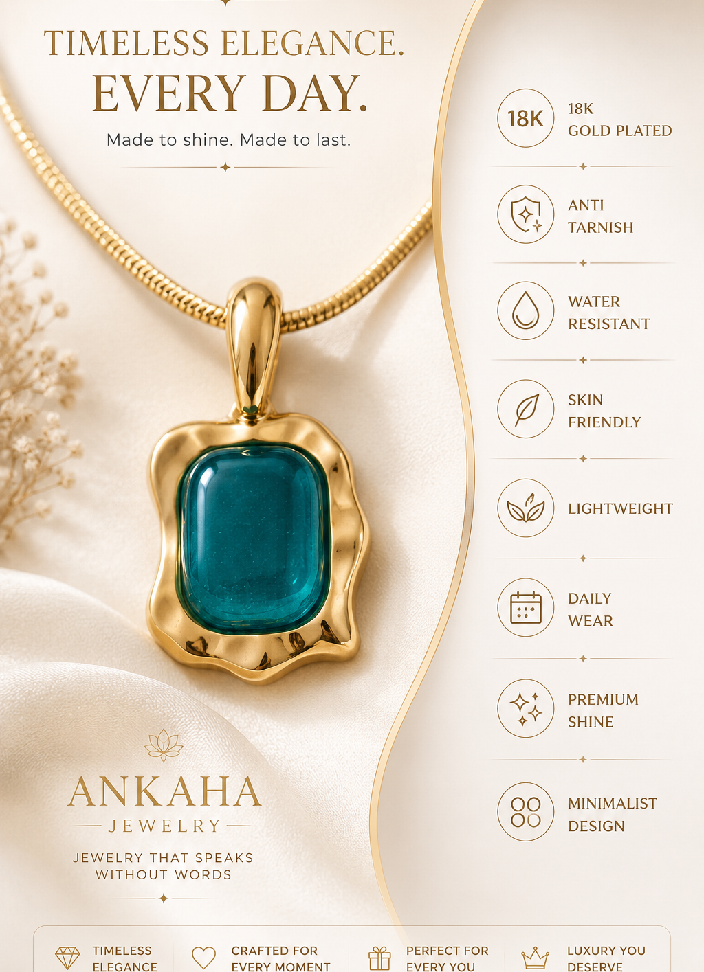Blue Curved Gemstone Pendant Necklace