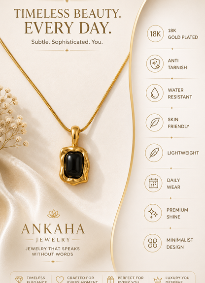 Black Curved Stone Gold Pendant Necklace