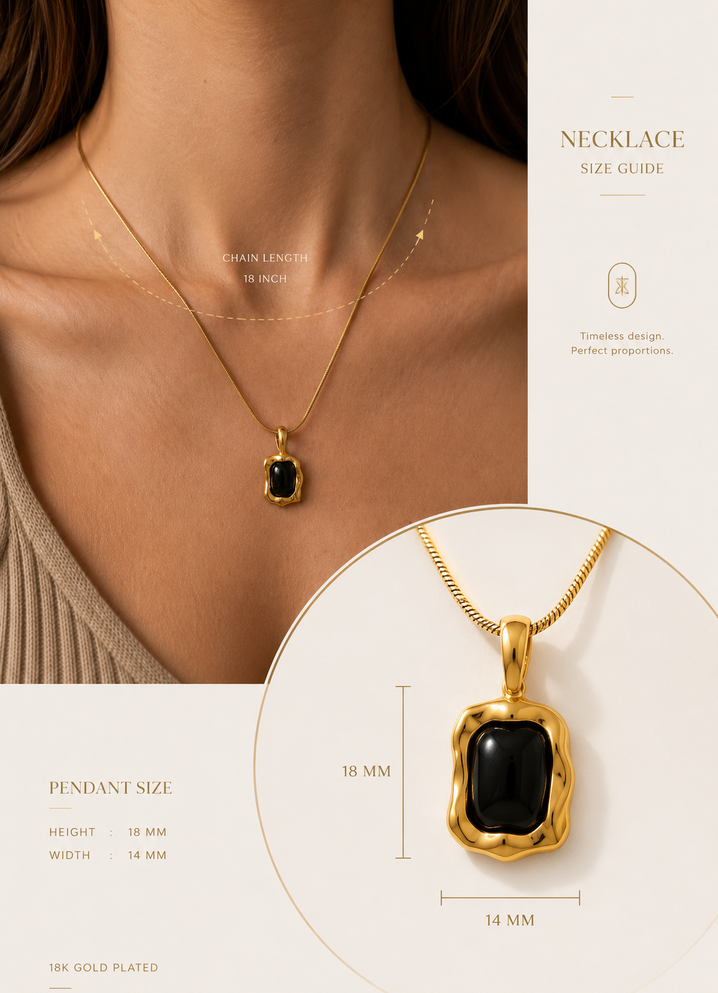 Black Curved Stone Gold Pendant Necklace