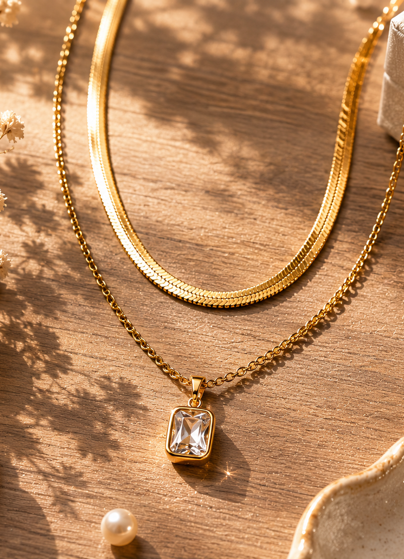 Crystal Layered Pendant Necklace