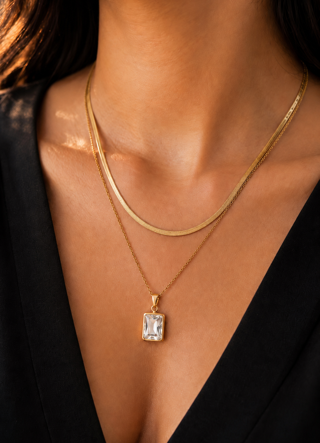 Crystal Layered Pendant Necklace