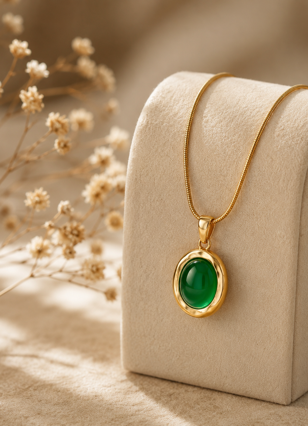 Green Cabochon Pendant Necklace