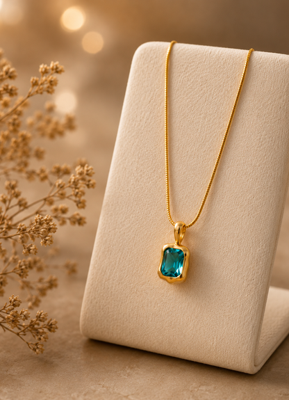 Blue Curved Gemstone Pendant Necklace