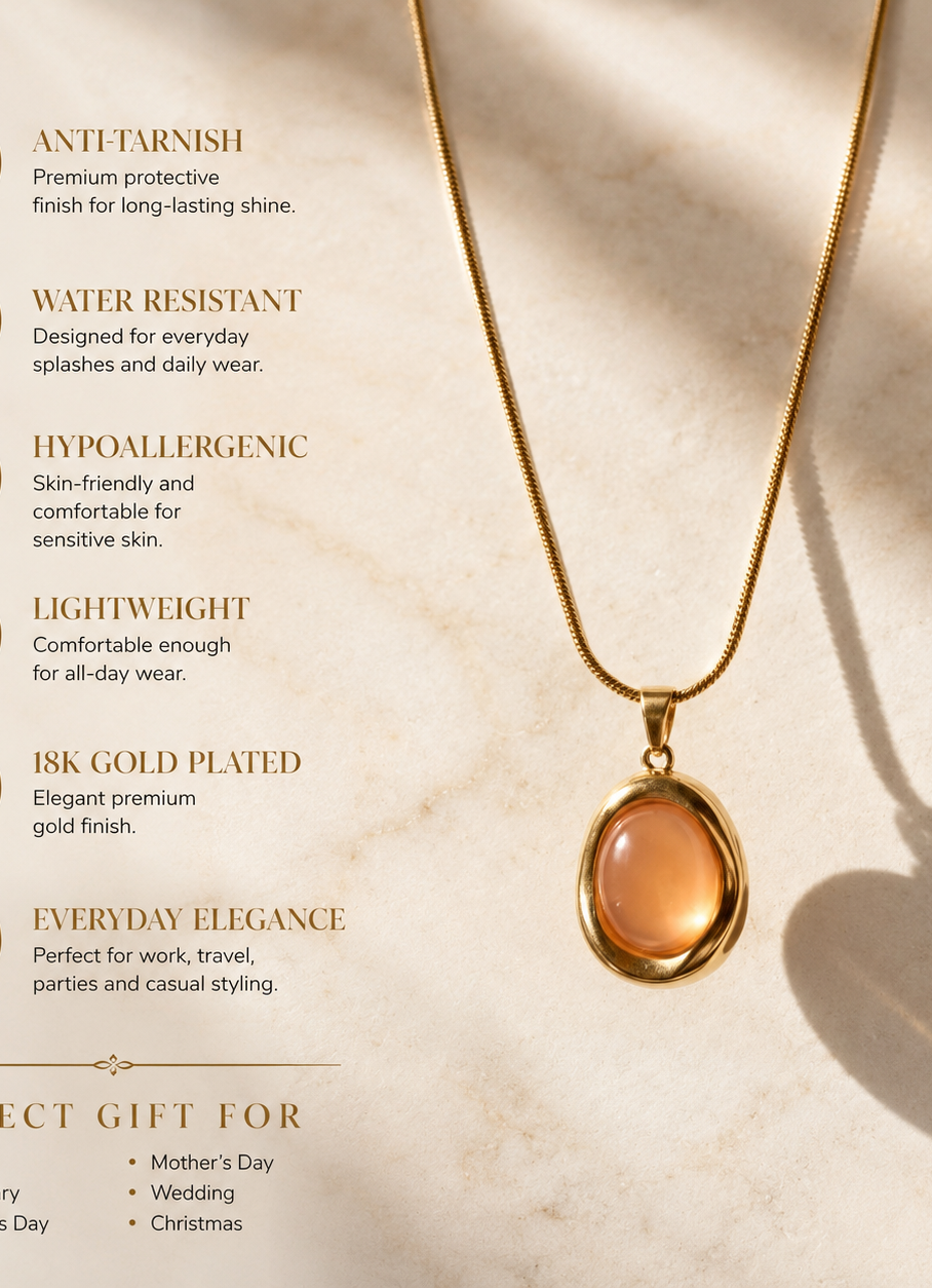 Peach Cabochon Pendant Necklace