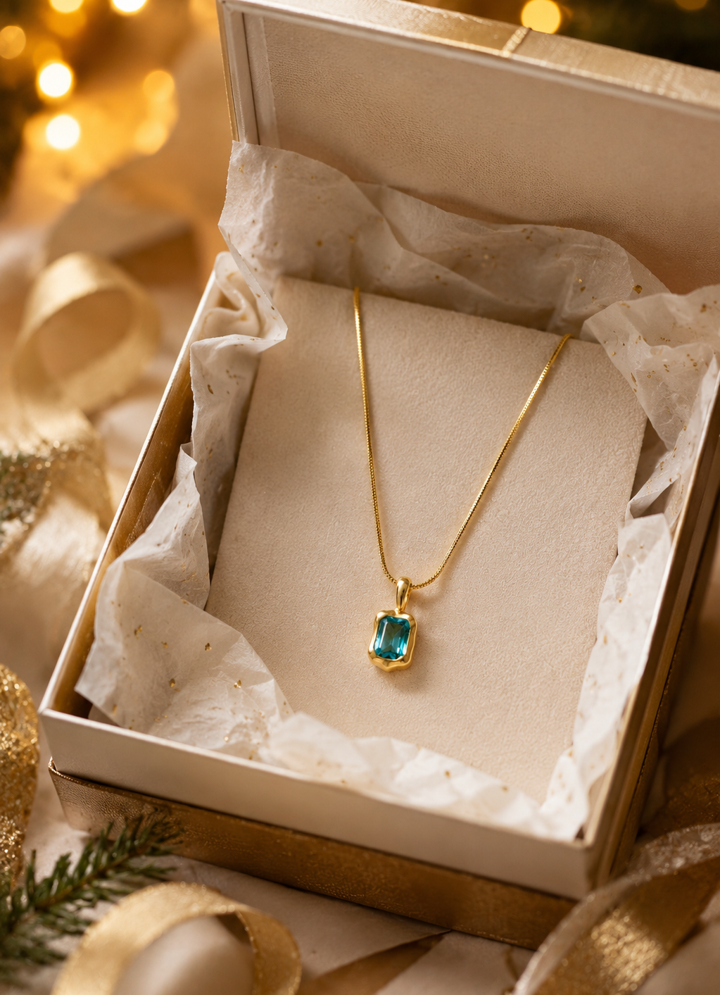 Blue Curved Gemstone Pendant Necklace