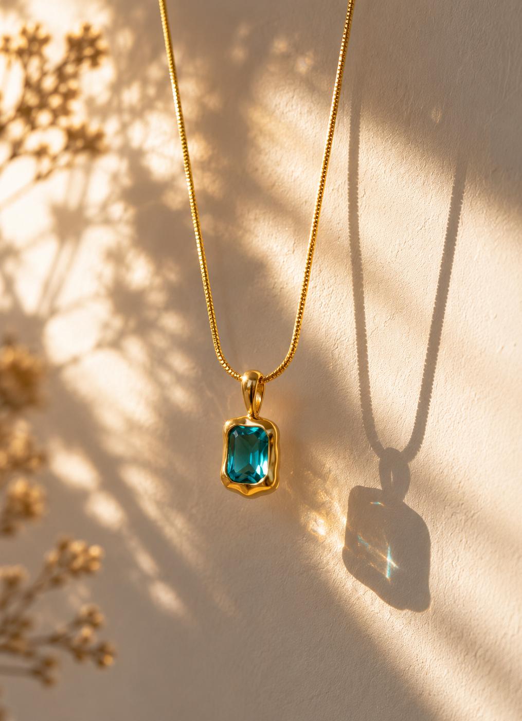 Blue Curved Gemstone Pendant Necklace