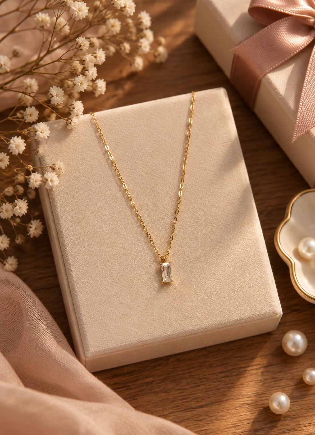 Elegant Clear Crystal Rectangle Necklace