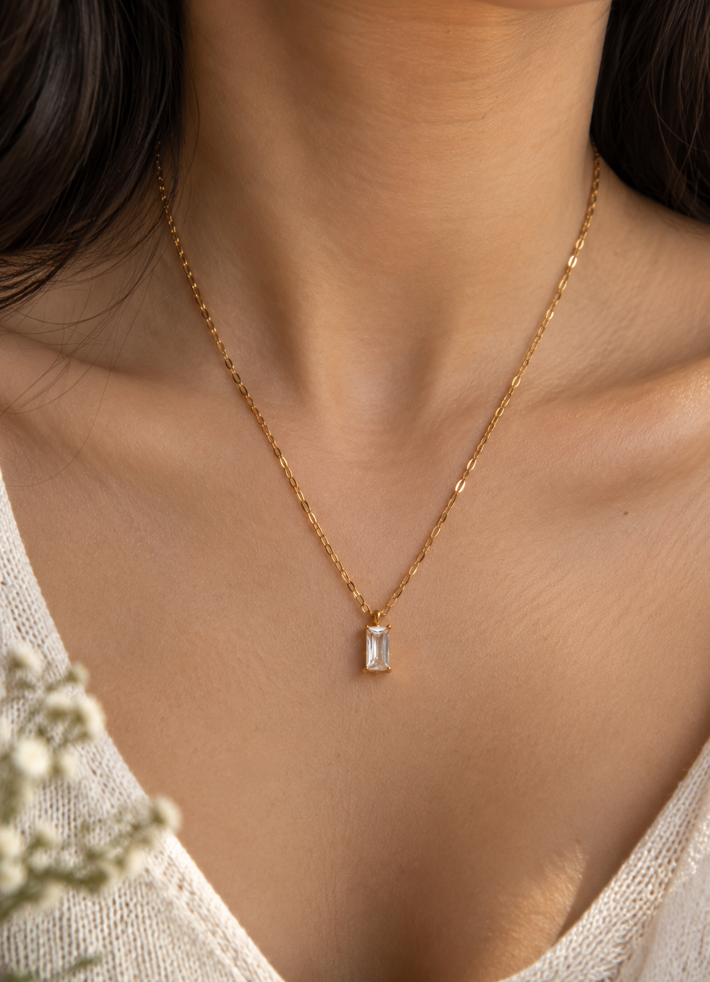 Elegant Clear Crystal Rectangle Necklace
