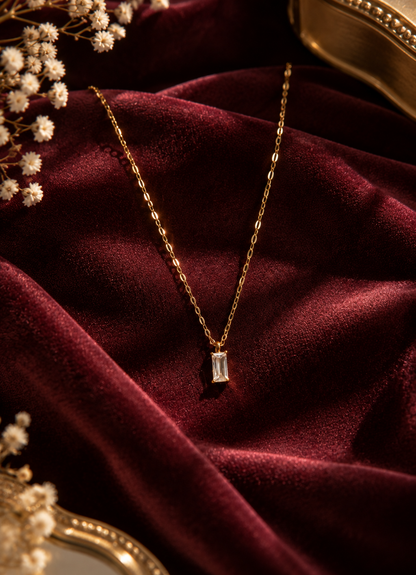 Elegant Clear Crystal Rectangle Necklace