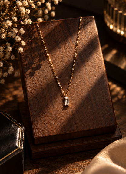 Elegant Clear Crystal Rectangle Necklace