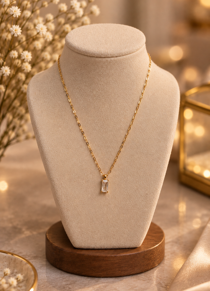 Elegant Clear Crystal Rectangle Necklace