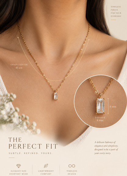 Elegant Clear Crystal Rectangle Necklace