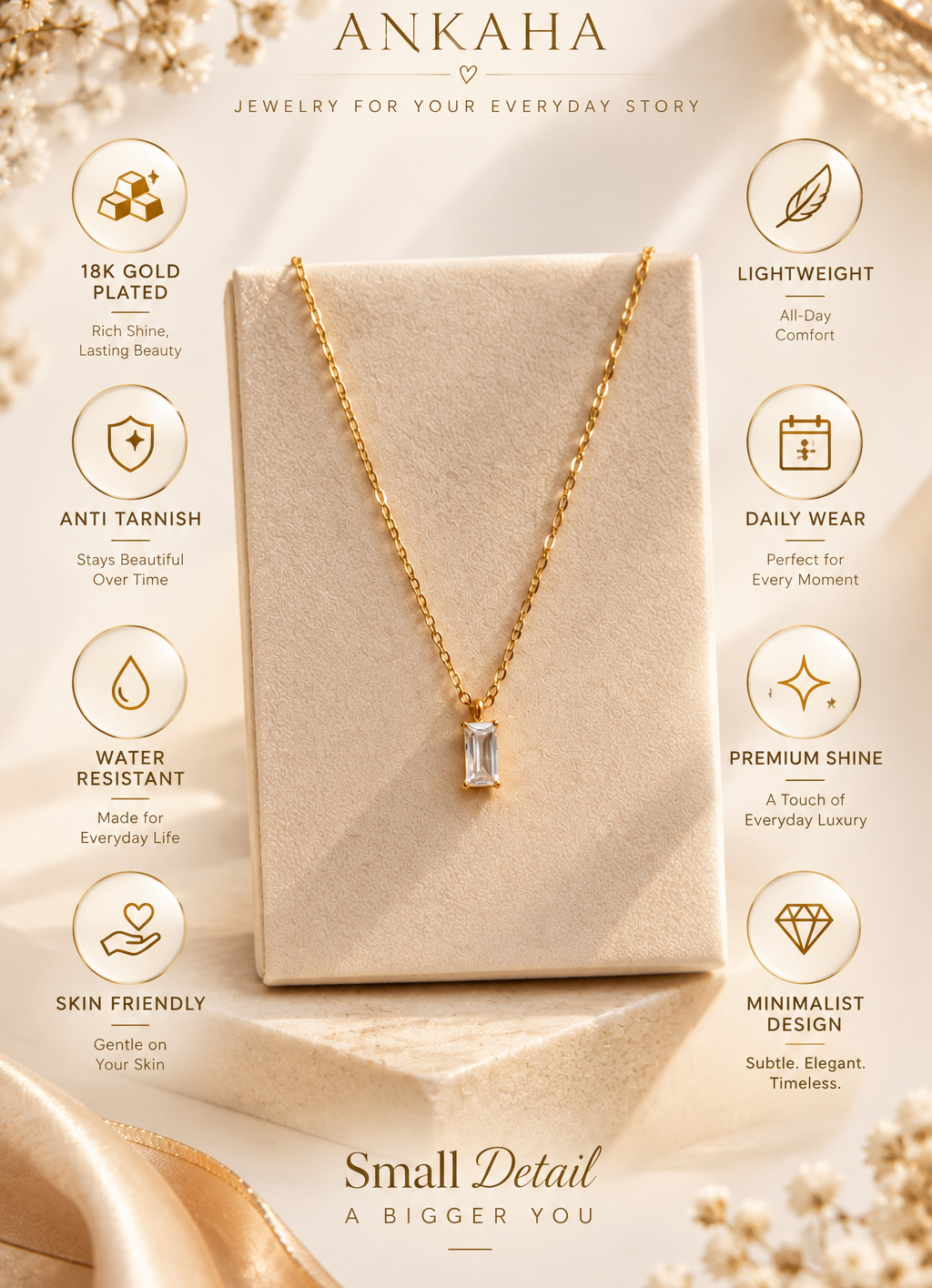 Elegant Clear Crystal Rectangle Necklace