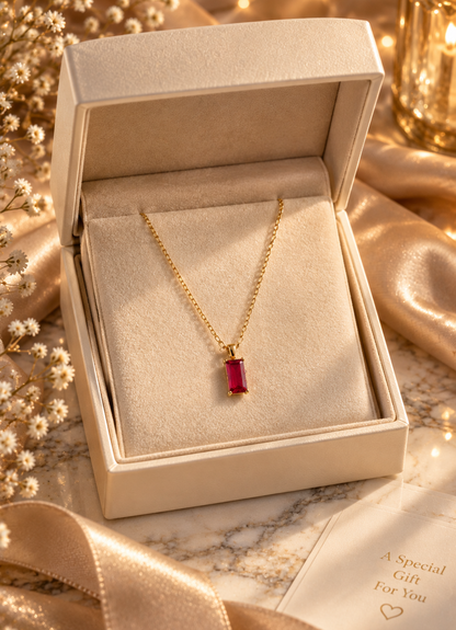 Maroon Rectangle Pendant Necklace