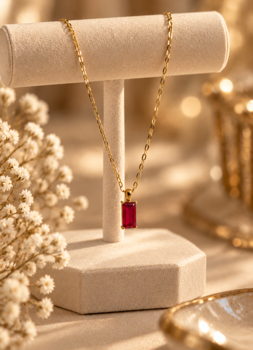 Maroon Rectangle Pendant Necklace