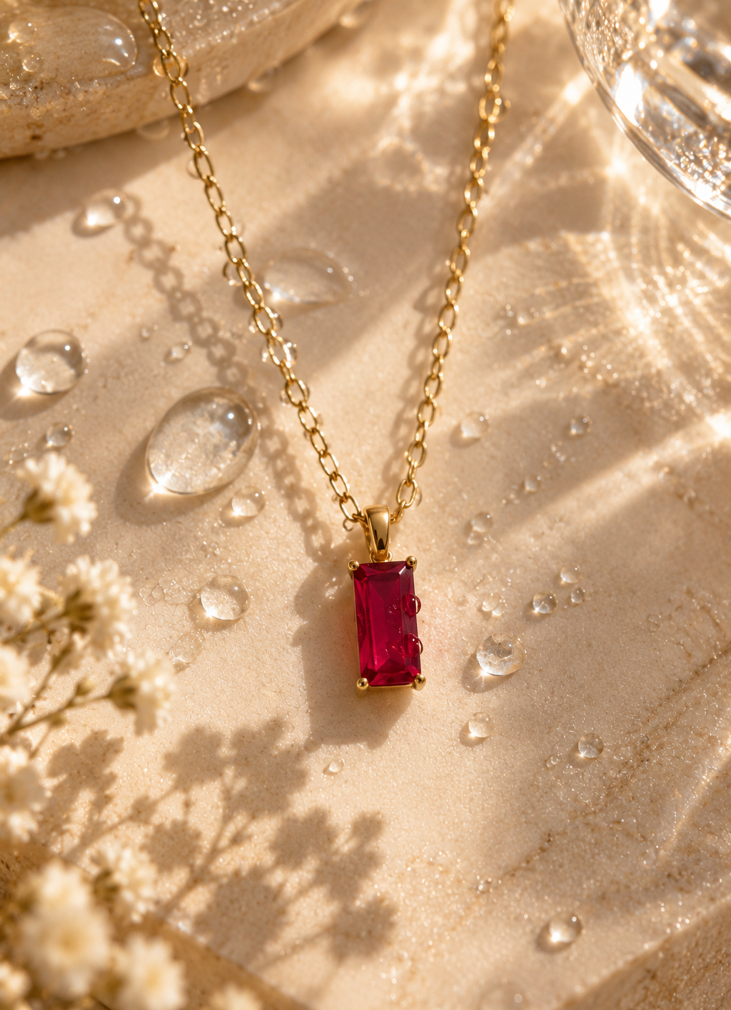 Maroon Rectangle Pendant Necklace