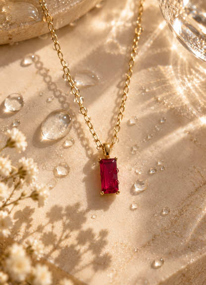 Maroon Rectangle Pendant Necklace