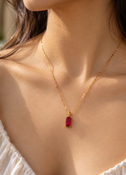 Maroon Rectangle Pendant Necklace