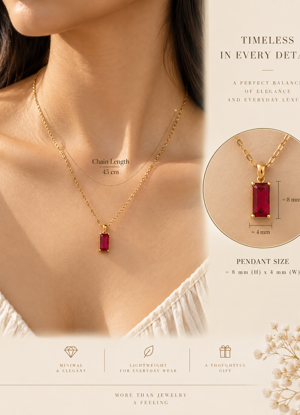 Maroon Rectangle Pendant Necklace