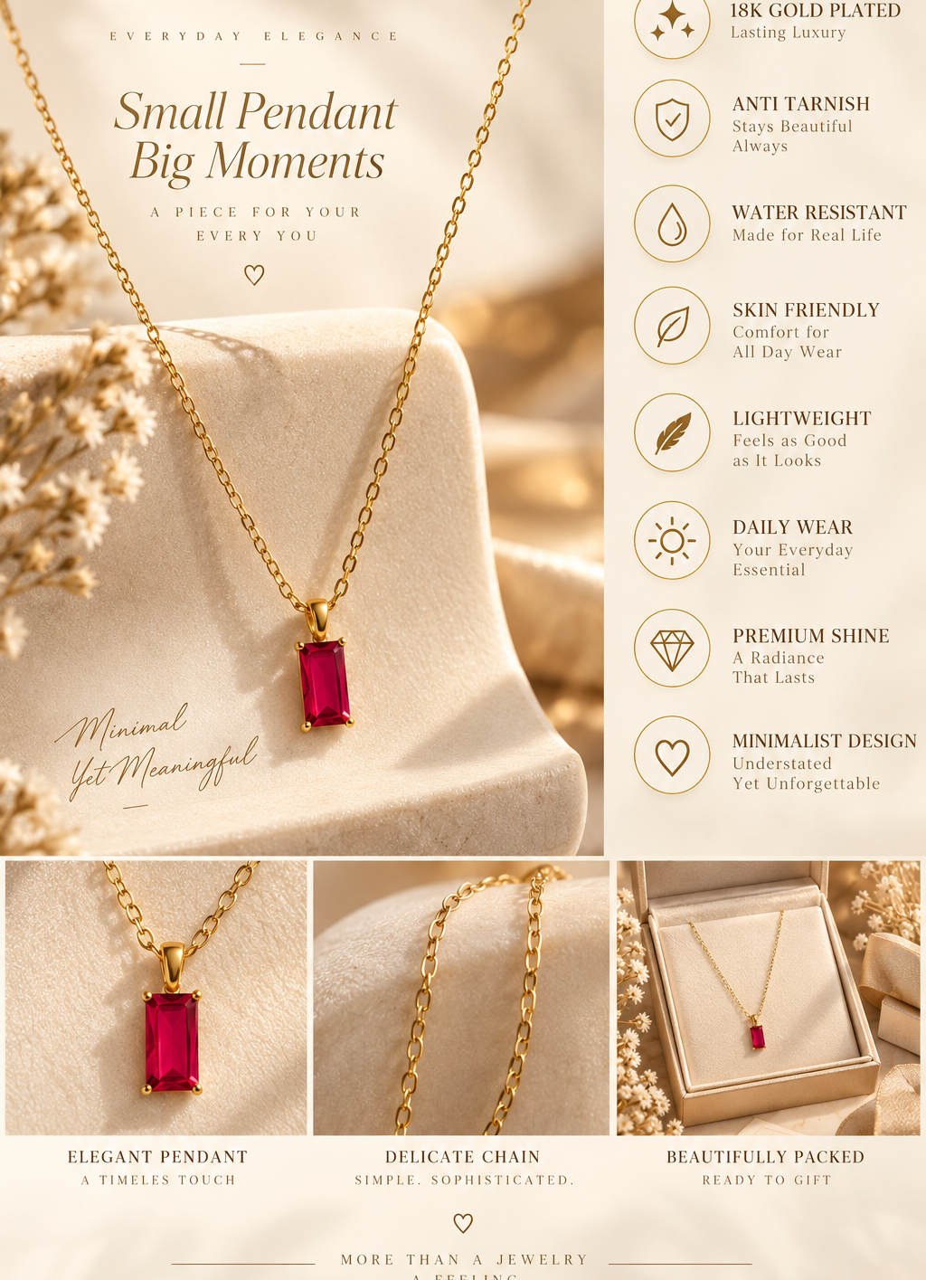 Maroon Rectangle Pendant Necklace