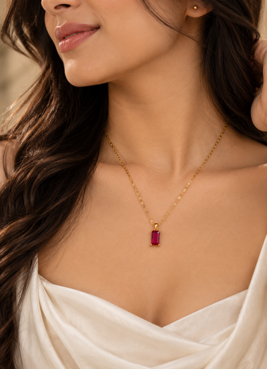 Maroon Rectangle Pendant Necklace