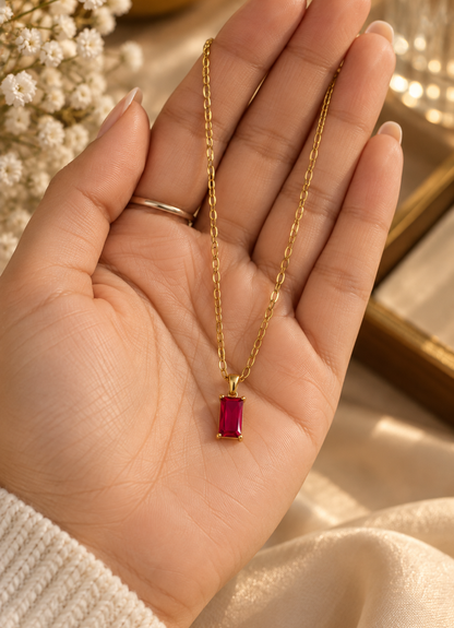 Maroon Rectangle Pendant Necklace