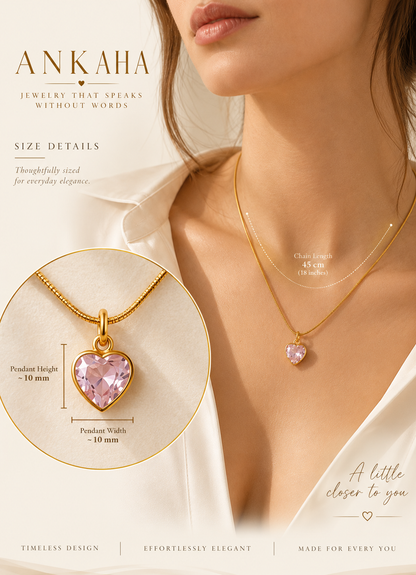 Pink Heart Crystal Pendant Necklace