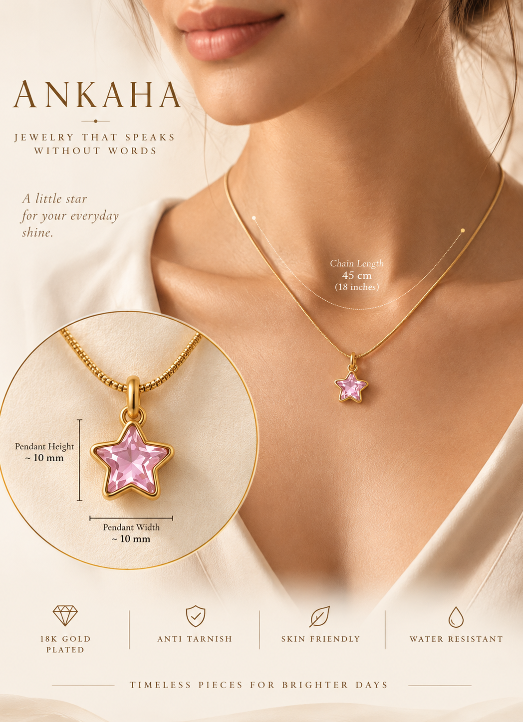 Pink Star Crystal Pendant Necklace