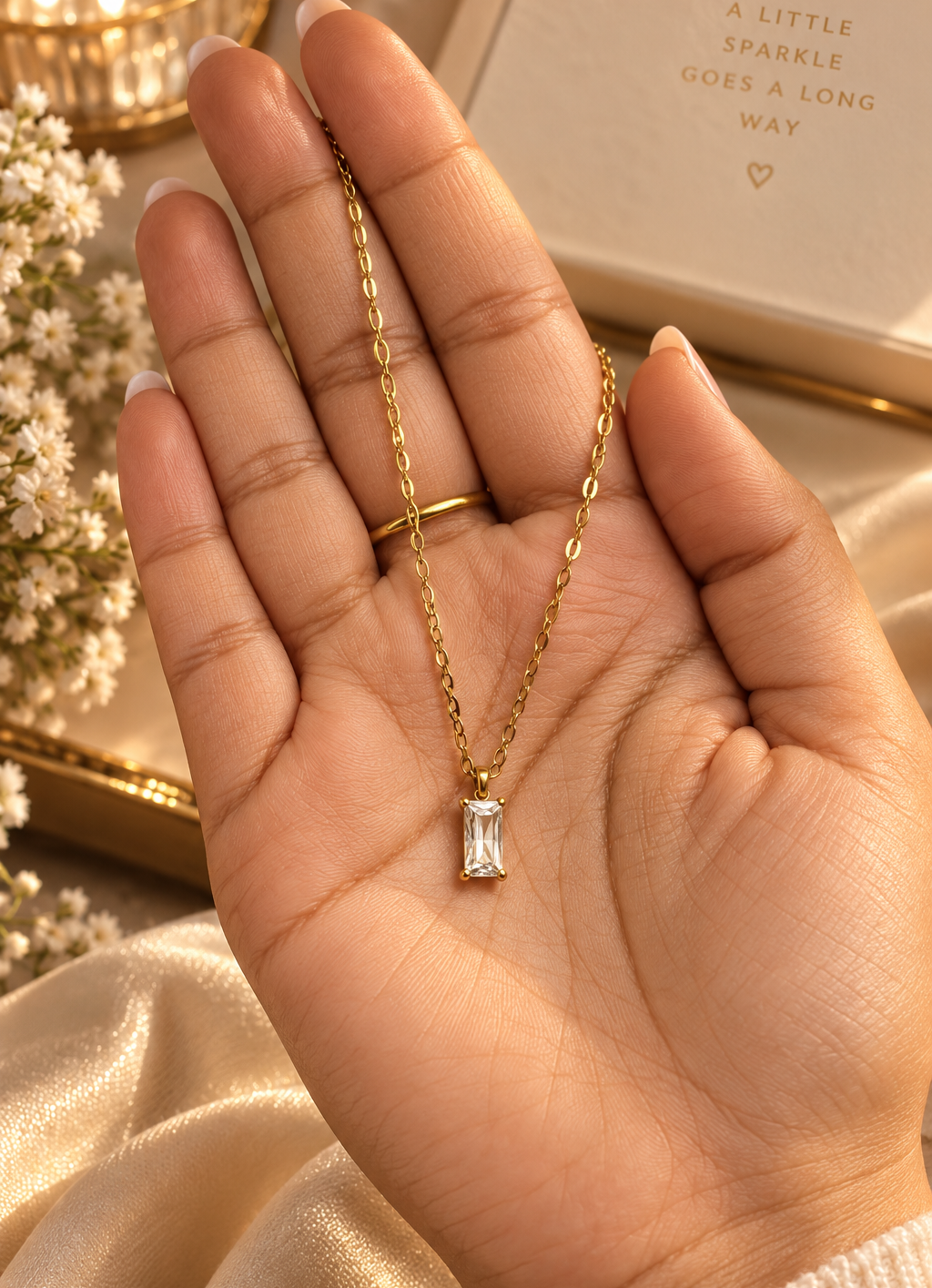 Elegant Clear Crystal Rectangle Necklace