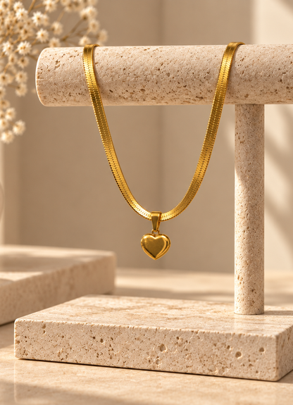 Gold Heart Herringbone Necklace