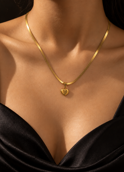 Gold Heart Herringbone Necklace