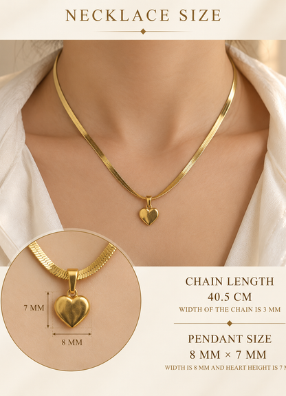 Gold Heart Herringbone Necklace