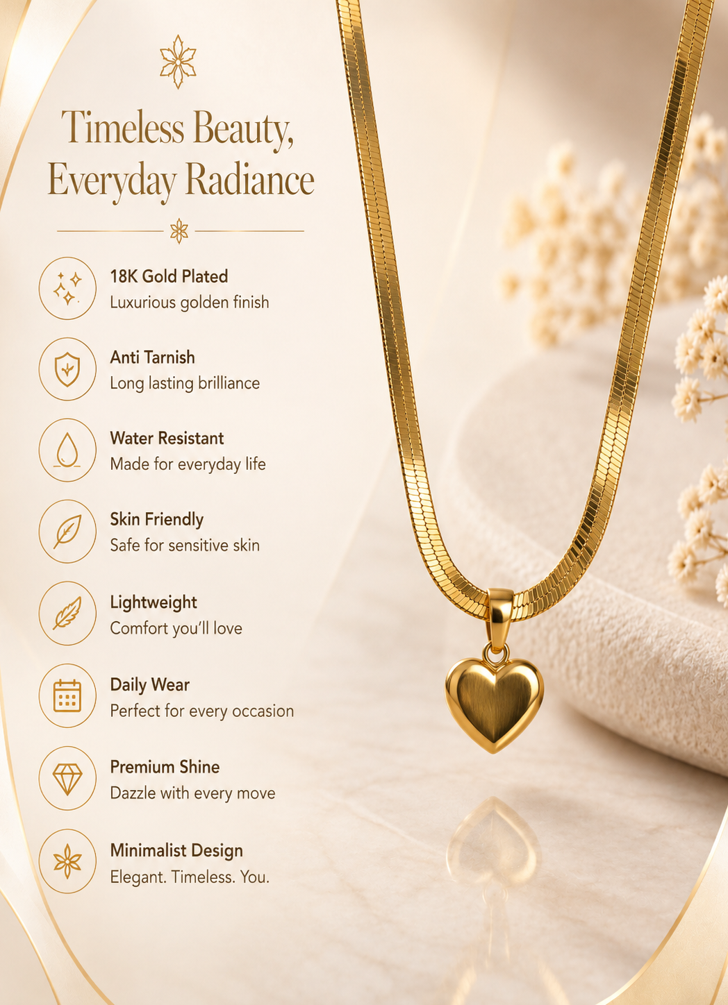 Gold Heart Herringbone Necklace