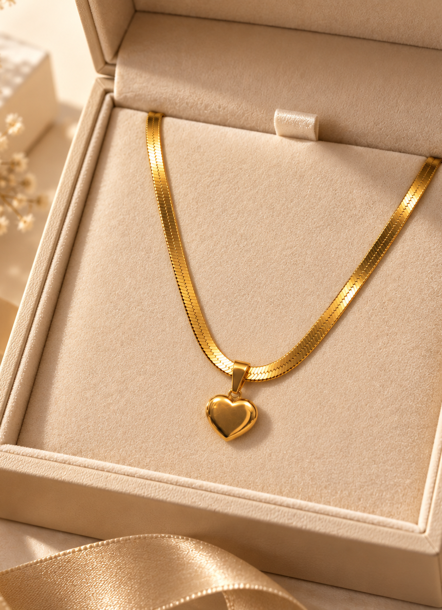 Gold Heart Herringbone Necklace