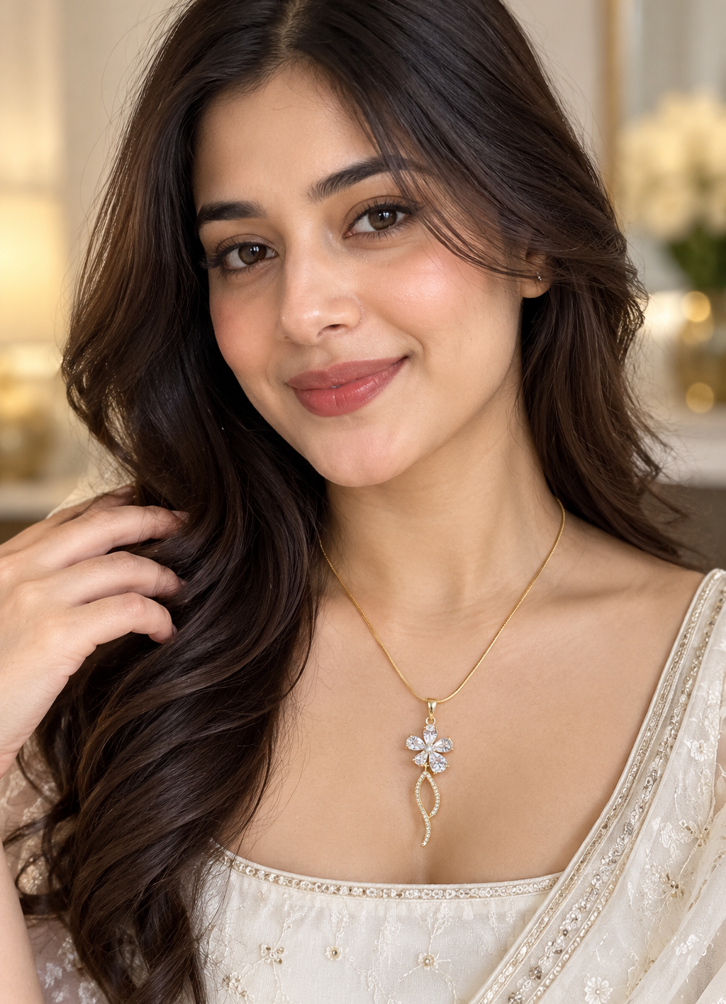 Crystal Flower Pendant Necklace