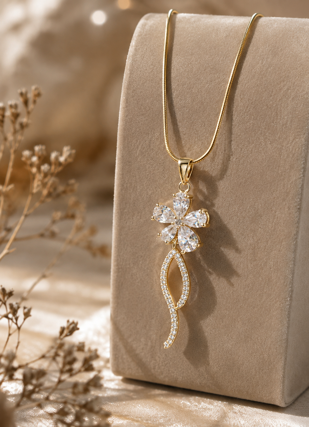 Crystal Flower Pendant Necklace