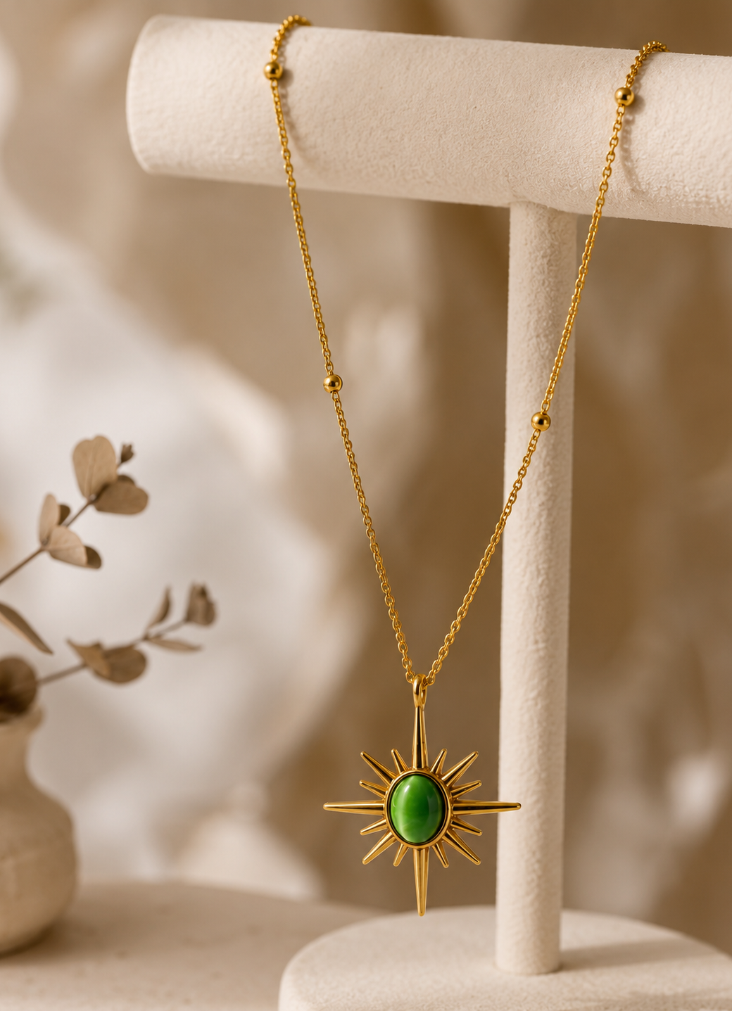 Green Sunburst Pendant Necklace