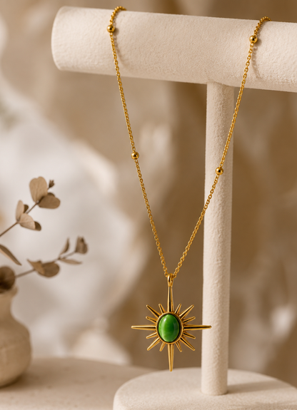 Green Sunburst Pendant Necklace